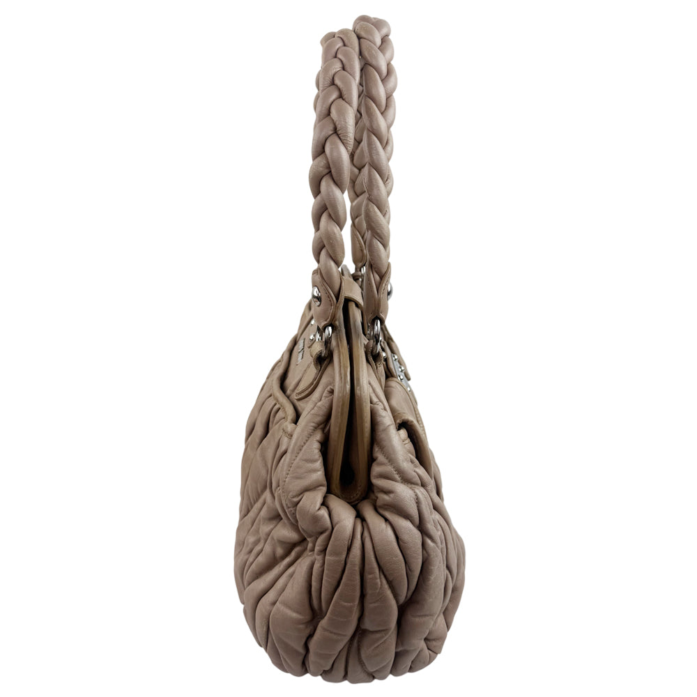 MIU MIU Matelasse Brown Leather Shoulder Hand Bag LHQ1165