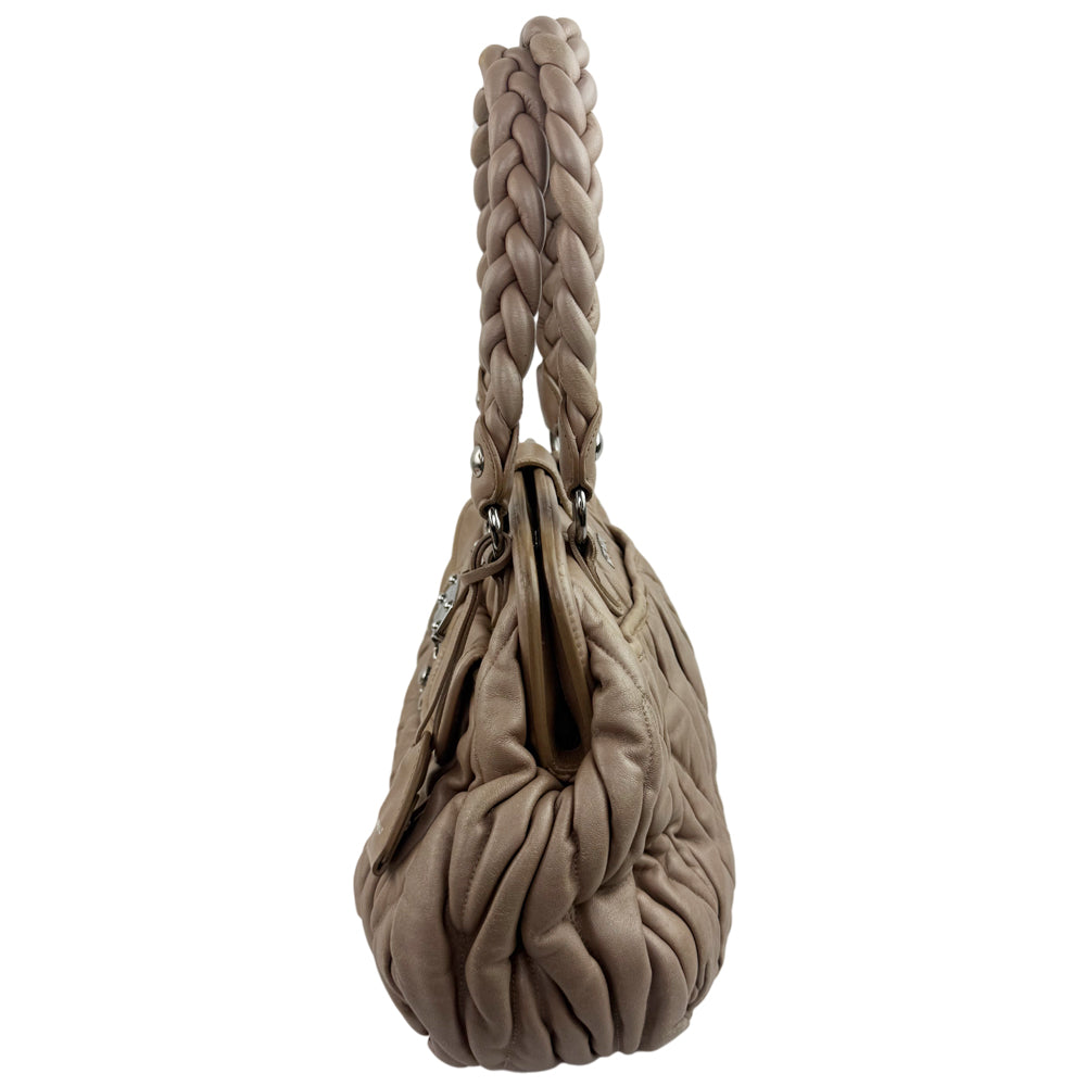 MIU MIU Matelasse Brown Leather Shoulder Hand Bag LHQ1165