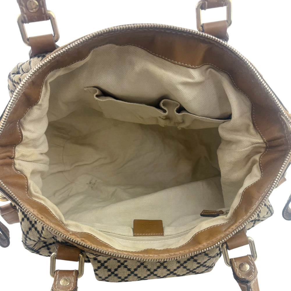 GUCCI Diamante Brown Canvas Handbag Shoulder Bag LHQ1177