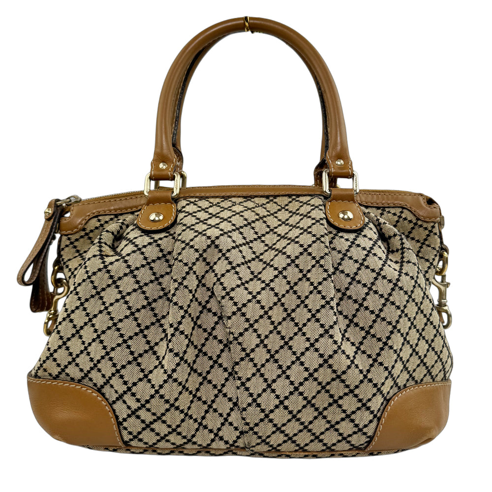 GUCCI Diamante Brown Canvas Handbag Shoulder Bag LHQ1177