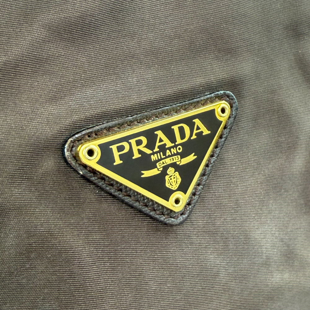 PRADA Quilted Brown Nylon Gold Chain Shoulder Bag LHQ1178