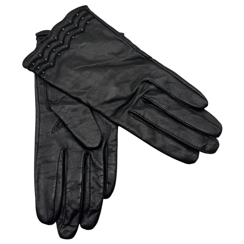 MCM Black Leather Ladies Gloves Size Small LHQ1202