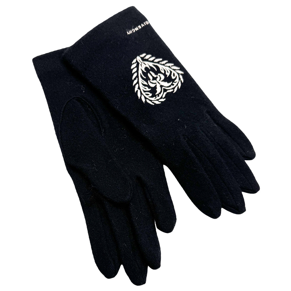GIVENCHY Black Wool Ladies Gloves Size Medium LHQ1203