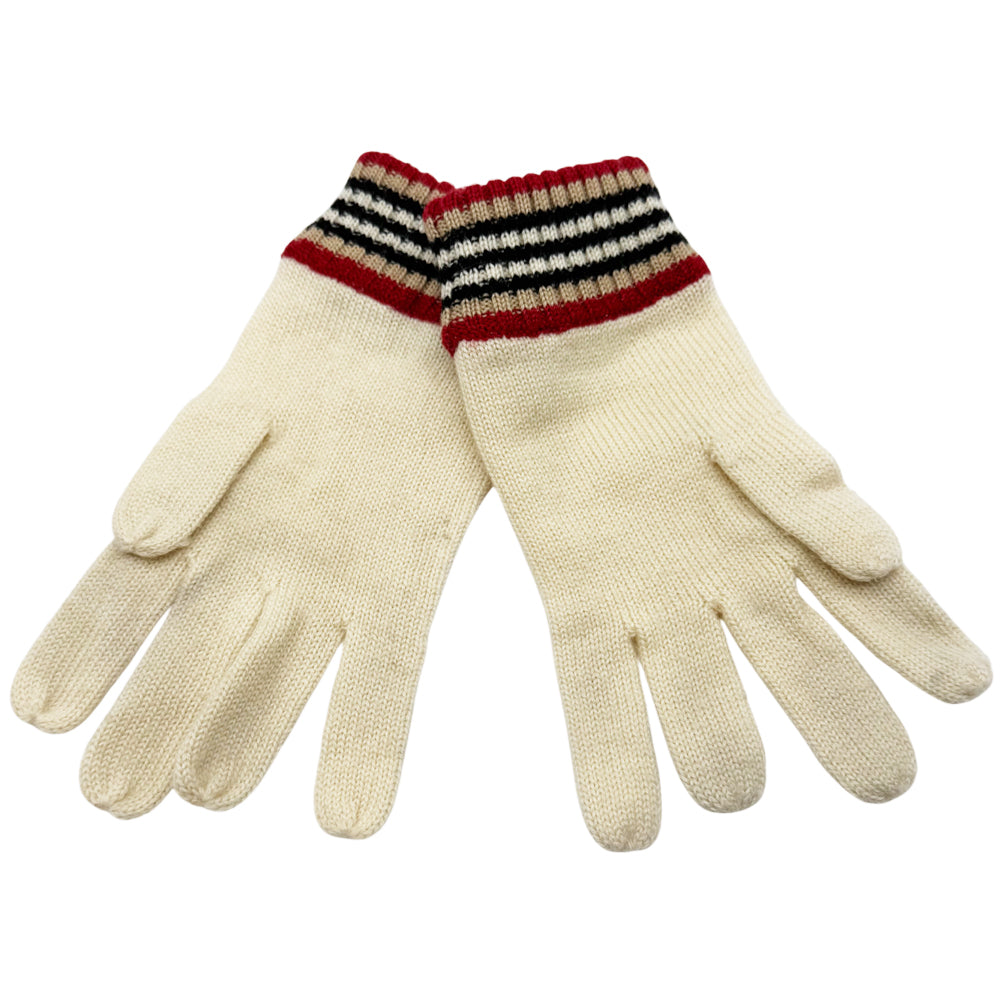 BURBERRY Cream Wool Ladies Gloves Size Medium LHQ1204