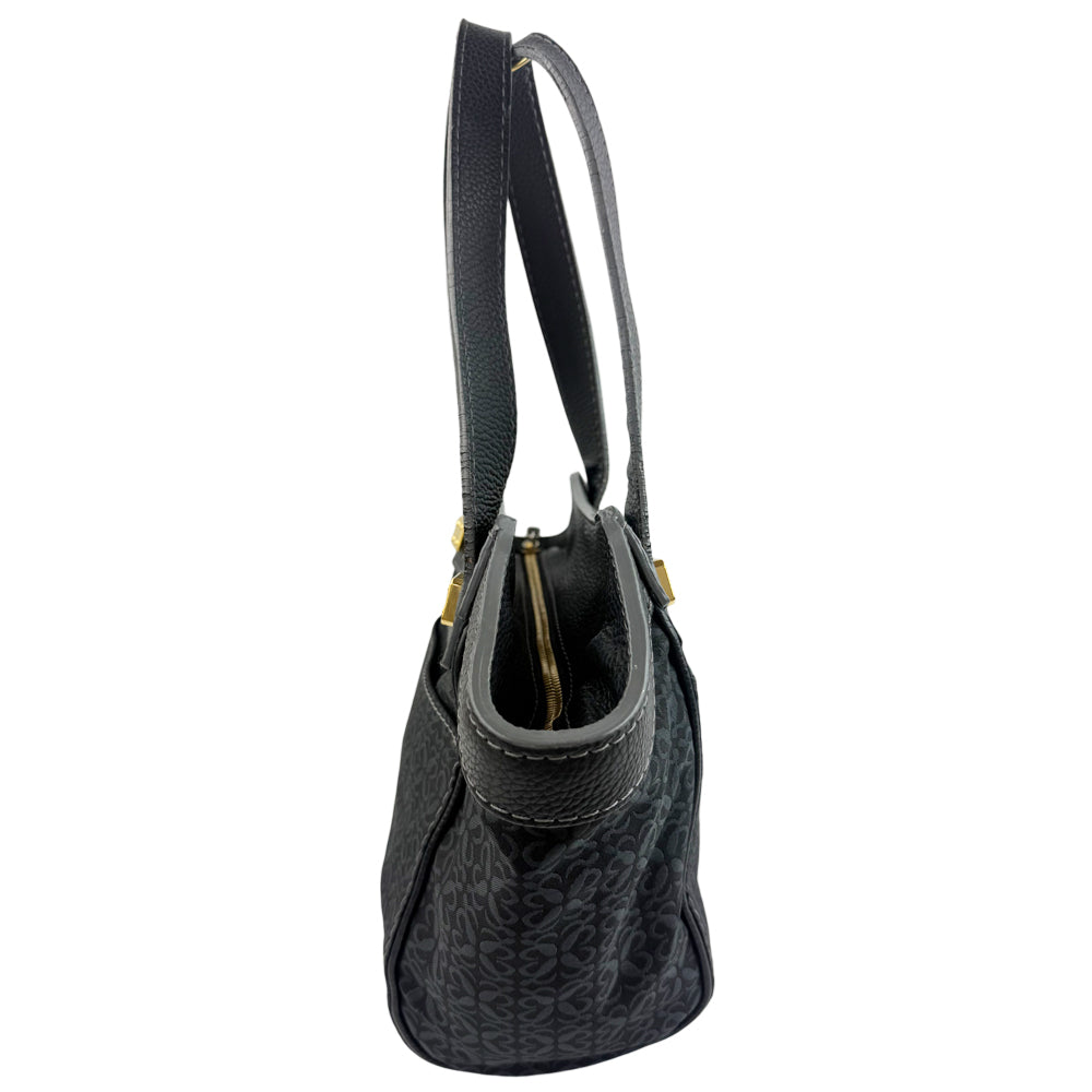 LOEWE Anagram Black Canvas & Leather Shoulder Tote Bag LHQ1207