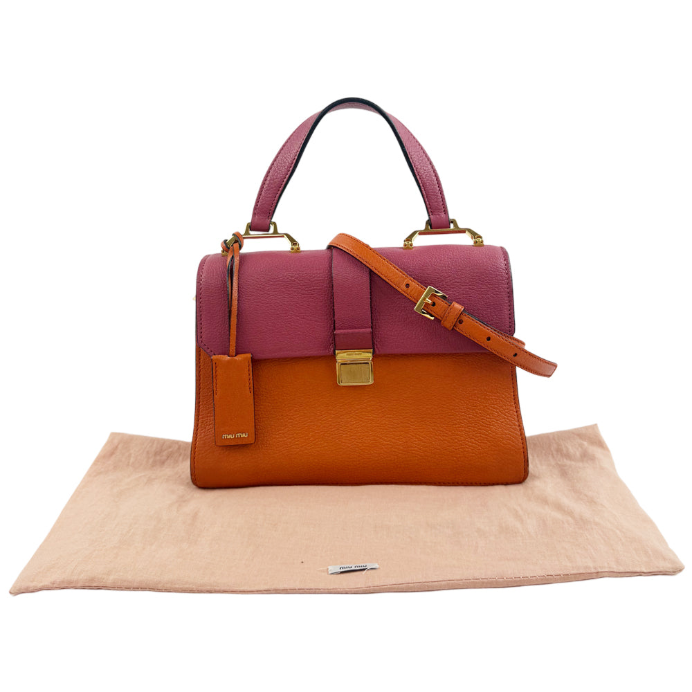 MIU MIU Madras Orange Pink Leather Shoulder Hand Bag LHQ1210