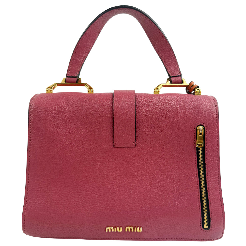 MIU MIU Madras Orange Pink Leather Shoulder Hand Bag LHQ1210