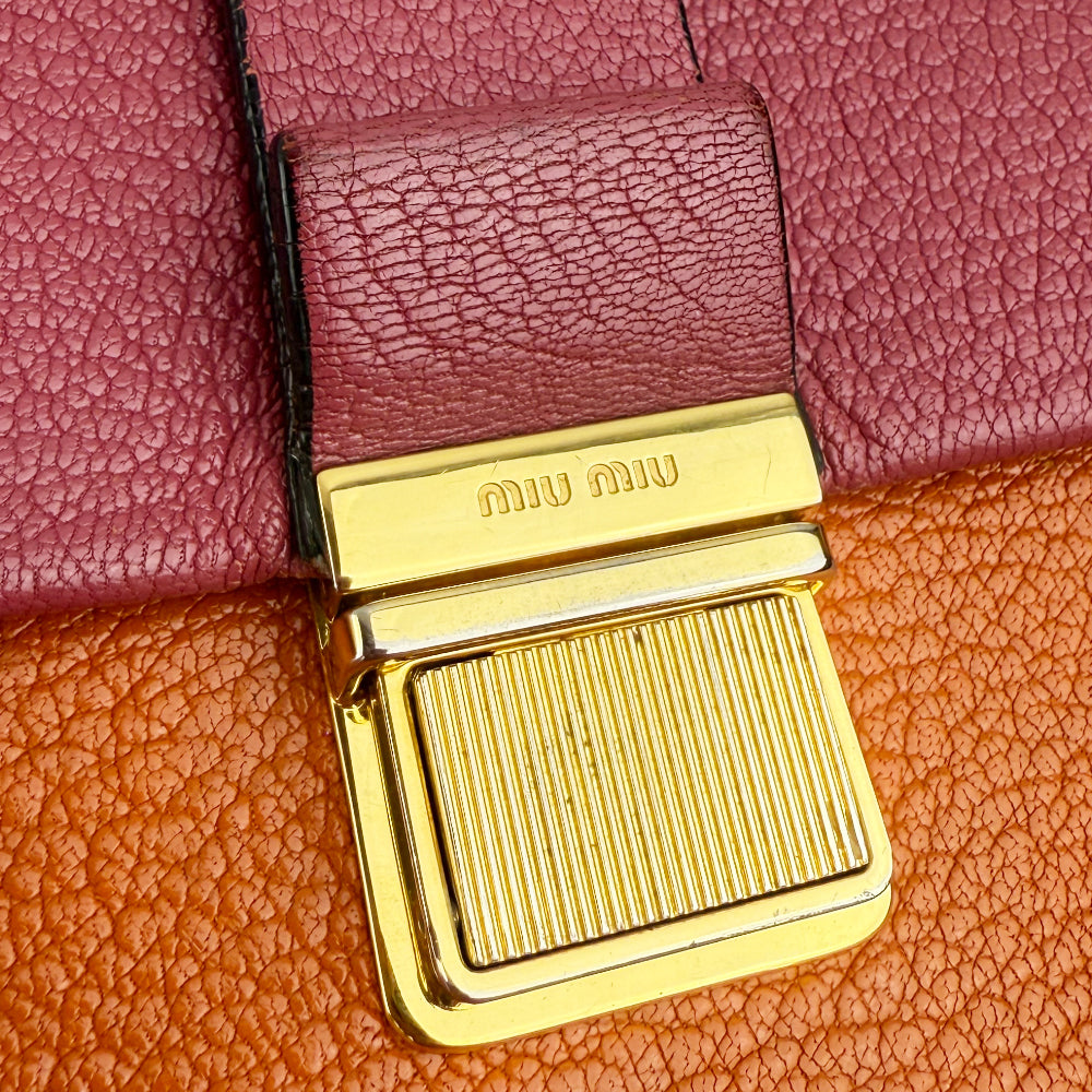 MIU MIU Madras Orange Pink Leather Shoulder Hand Bag LHQ1210