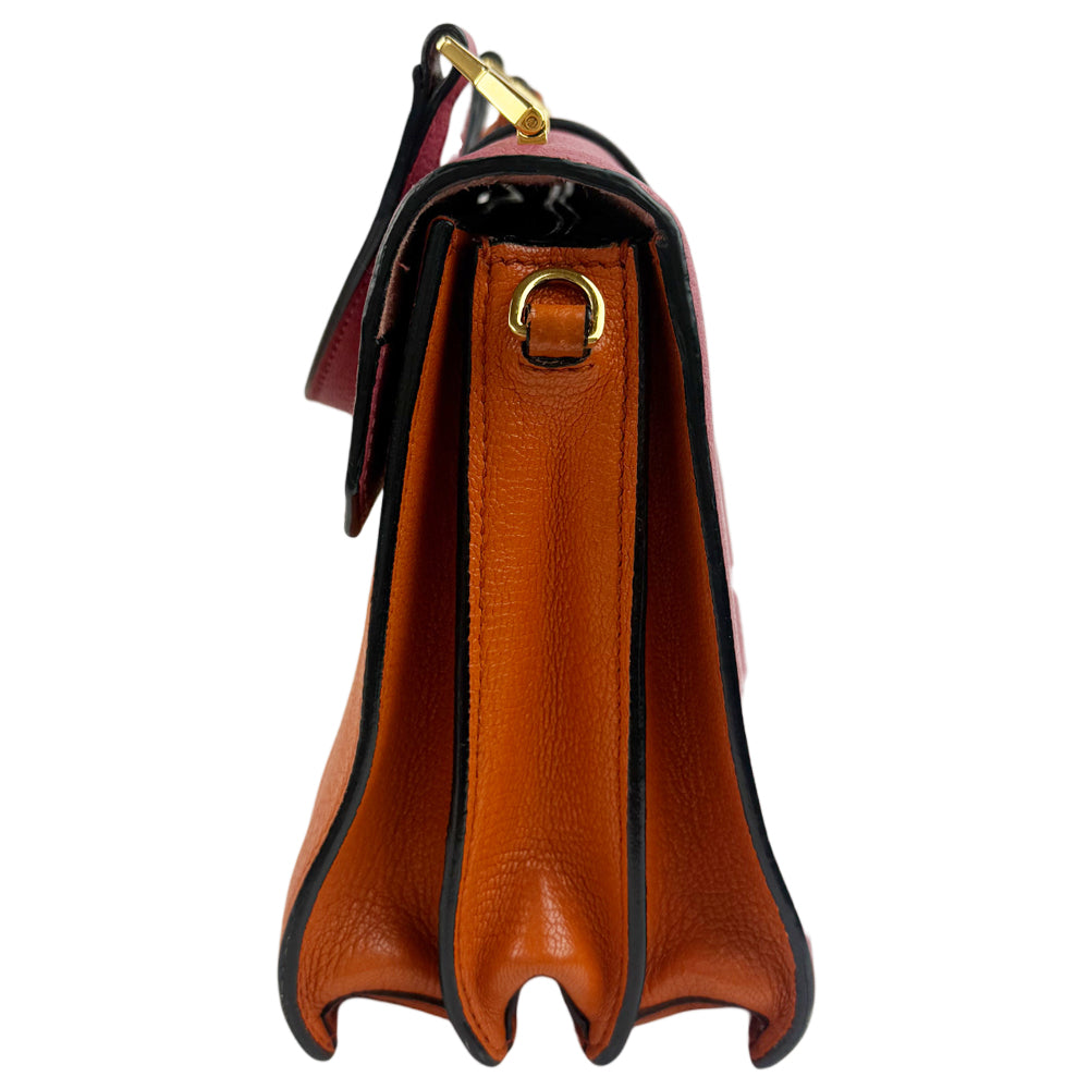 MIU MIU Madras Orange Pink Leather Shoulder Hand Bag LHQ1210