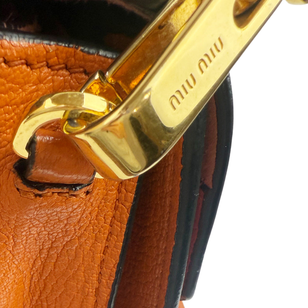 MIU MIU Madras Orange Pink Leather Shoulder Hand Bag LHQ1210