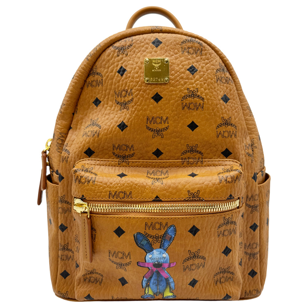 MCM Small Brown Leather Rabbit Graphic Backpack LHQ1216