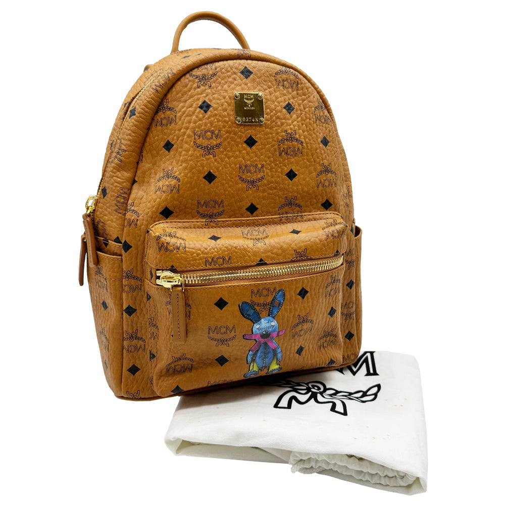 MCM Small Brown Leather Rabbit Graphic Backpack LHQ1216
