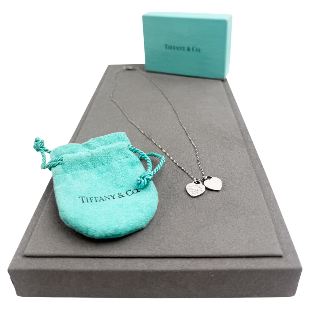 TIFFANY & Co. Double Silver Heart Return To Necklace LHQ1217