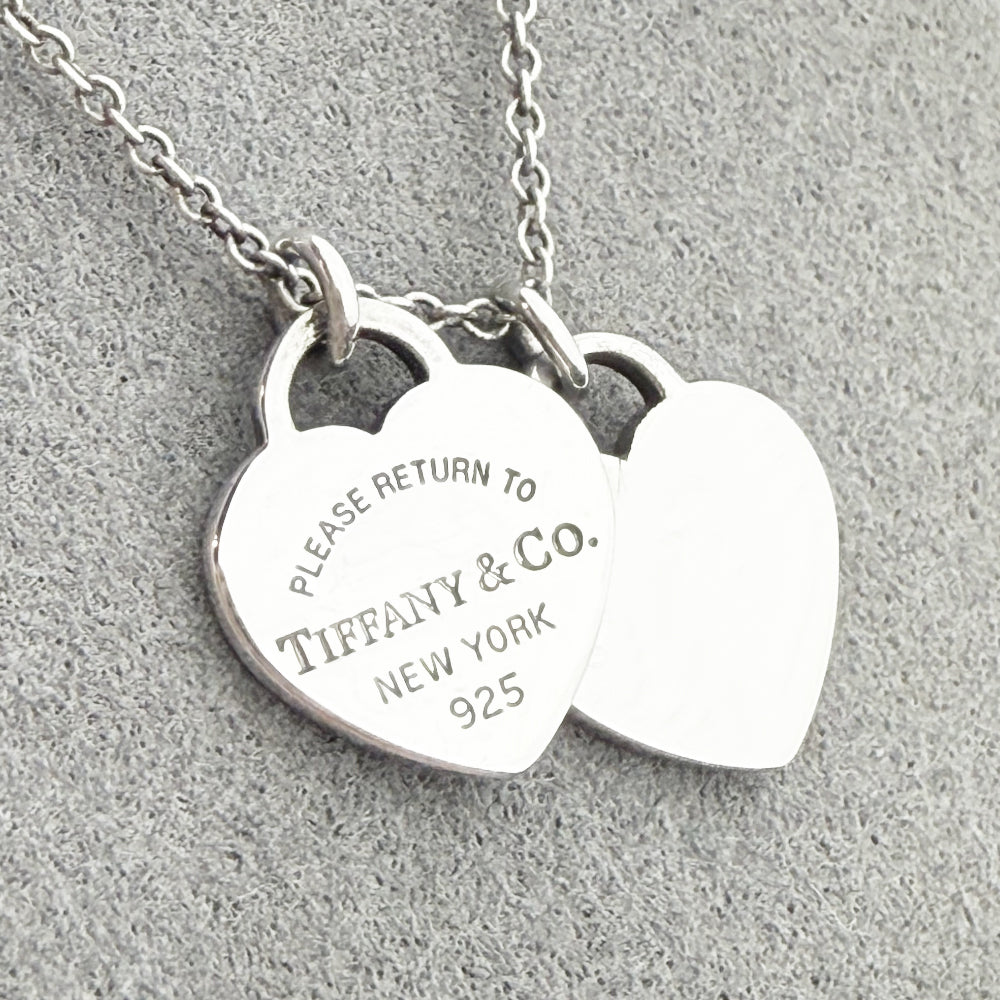 TIFFANY & Co. Double Silver Heart Return To Necklace LHQ1217
