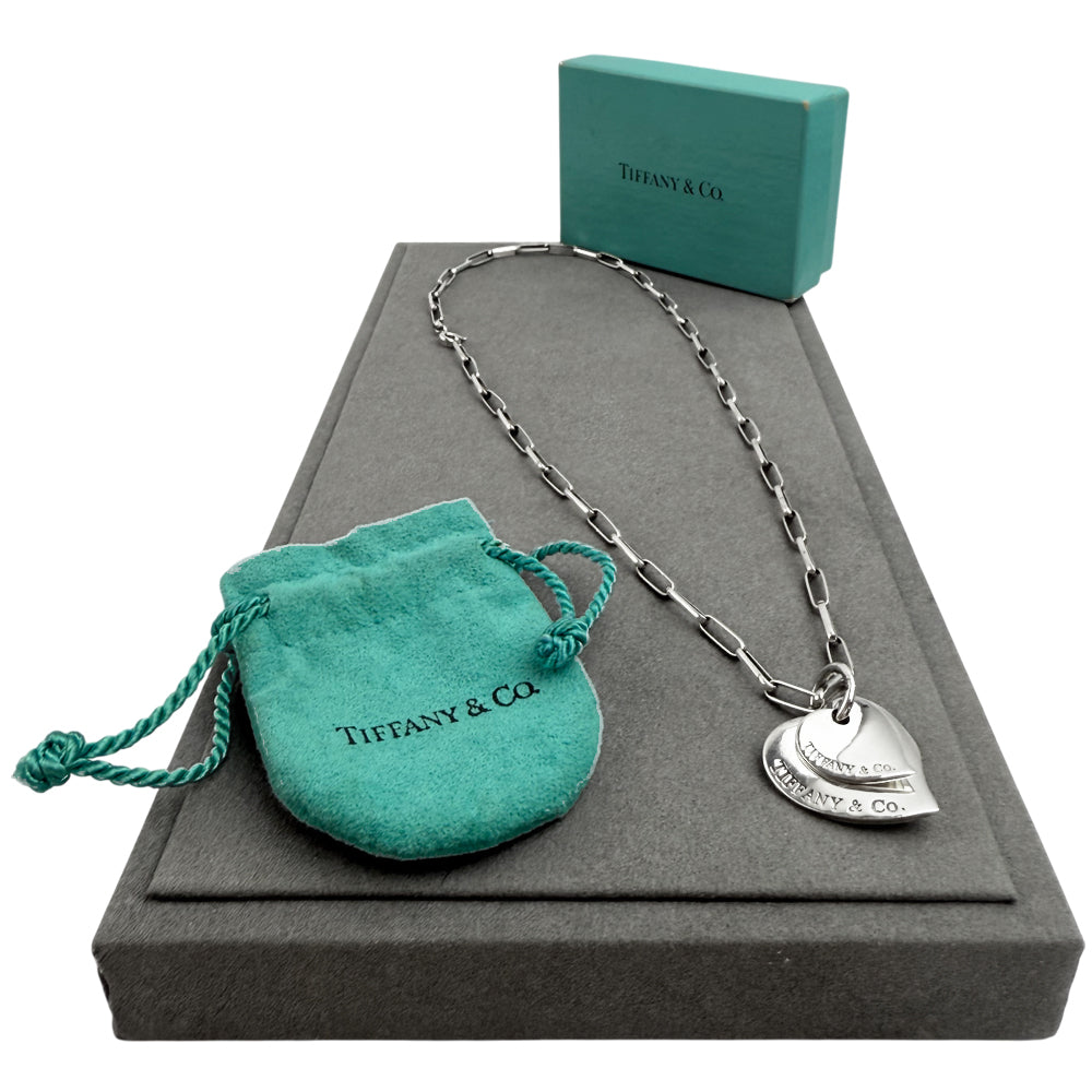 TIFFANY & Co. Double Silver Heart Necklace LHQ1219