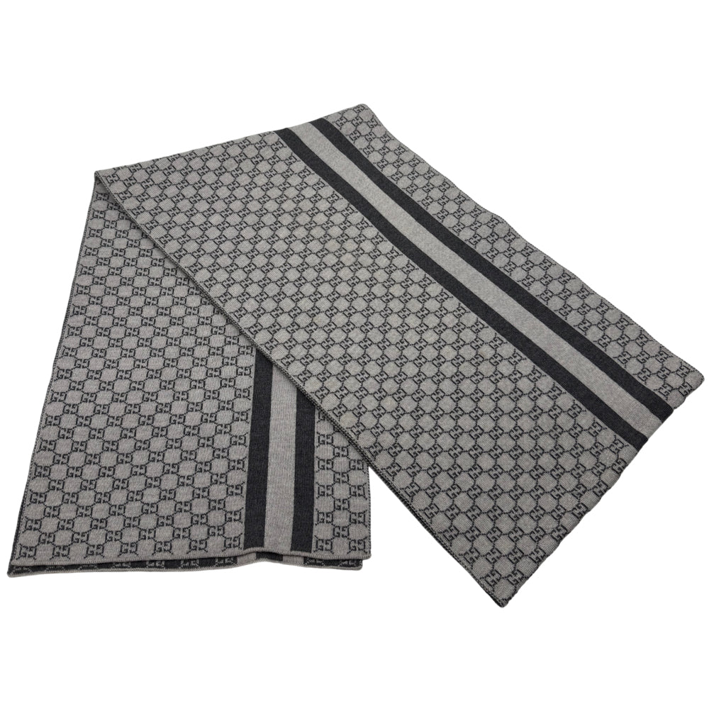 GUCCI GG Jacquard Grey Wool Scarf LHQ1226