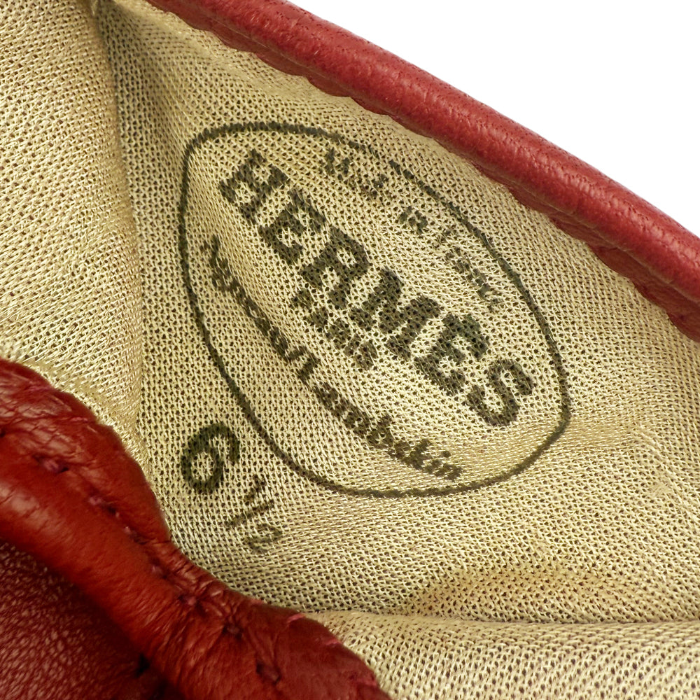 HERMES Red Leather Ladies Gloves Size 6.5 LHQ1228