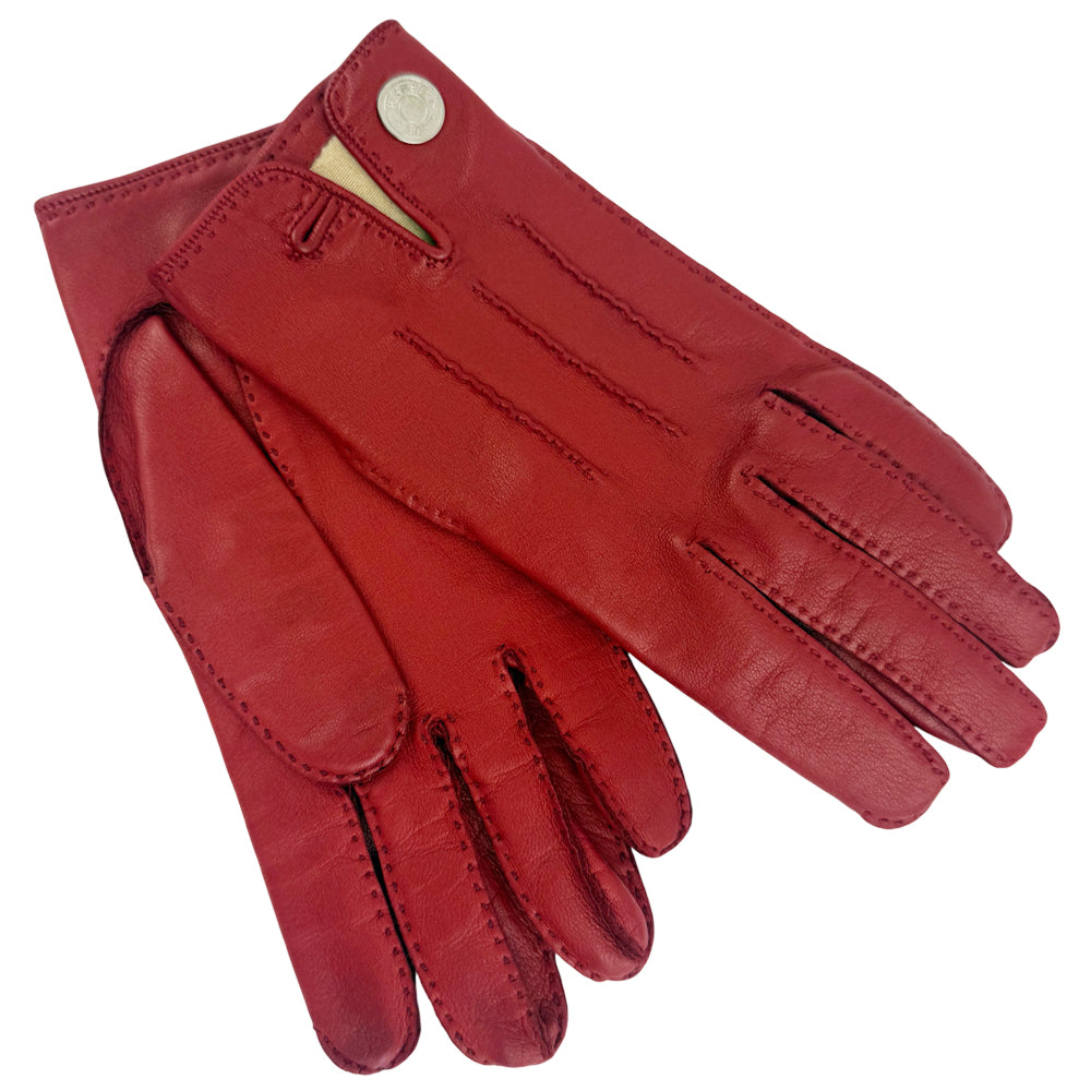 HERMES Red Leather Ladies Gloves Size 6.5 LHQ1228