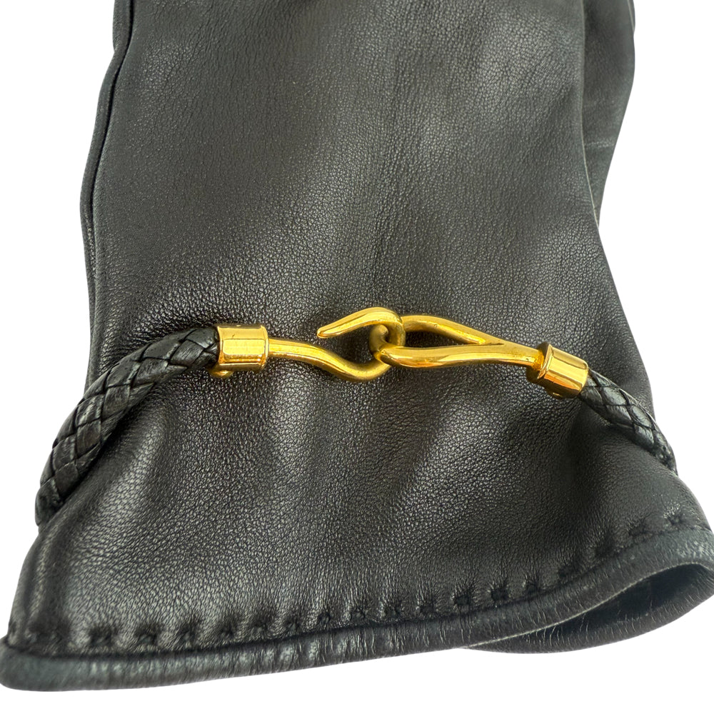 HERMES Black Leather Gloves Size 7 LHQ1229