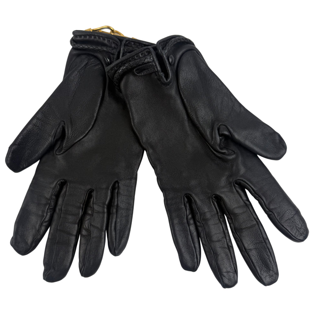 HERMES Black Leather Gloves Size 7 LHQ1229