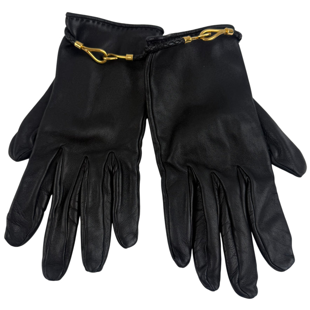 HERMES Black Leather Gloves Size 7 LHQ1229