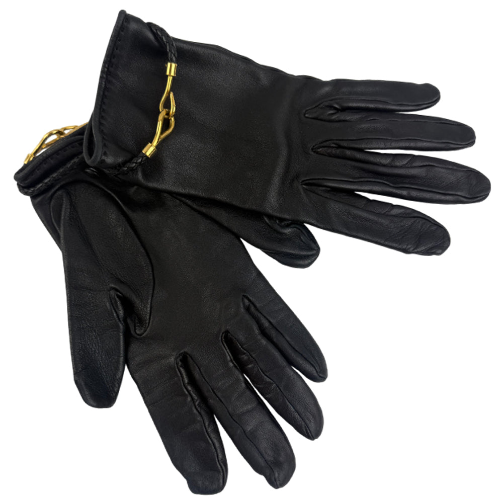 HERMES Black Leather Gloves Size 7 LHQ1229