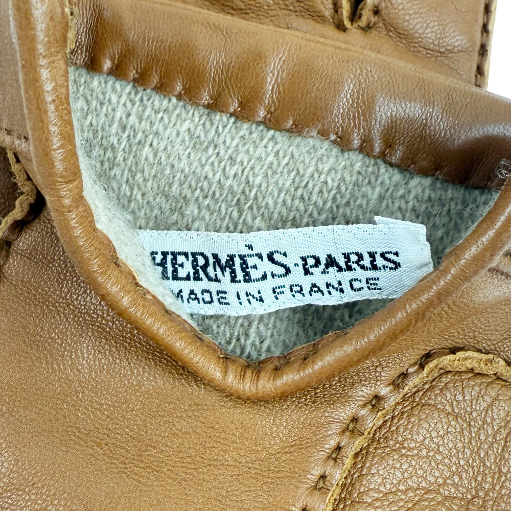 HERMES Brown Leather Gloves Size 6 LHQ1230