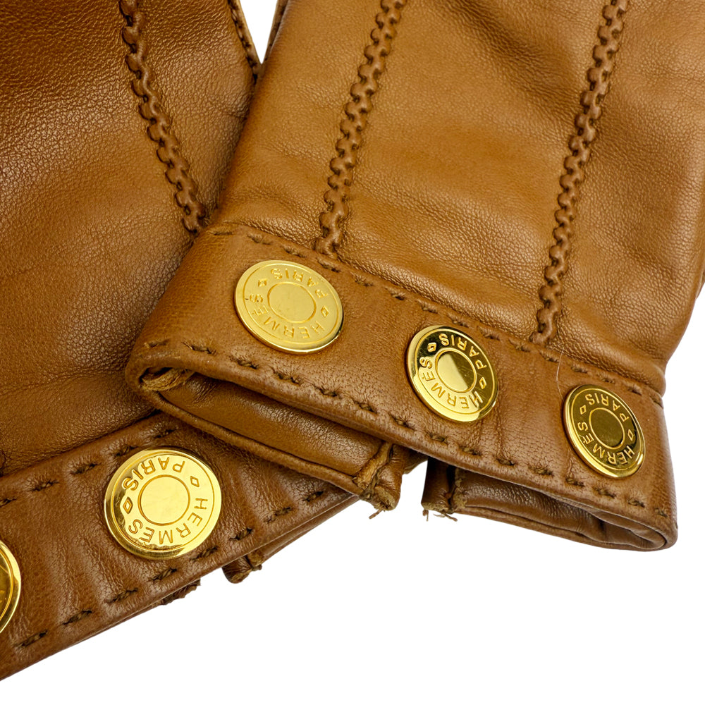 HERMES Brown Leather Gloves Size 6 LHQ1230