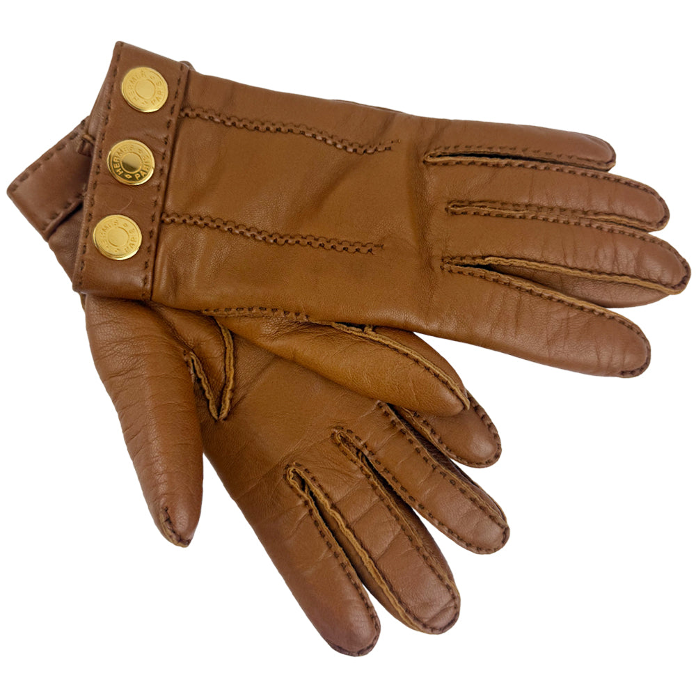 HERMES Brown Leather Gloves Size 6 LHQ1230