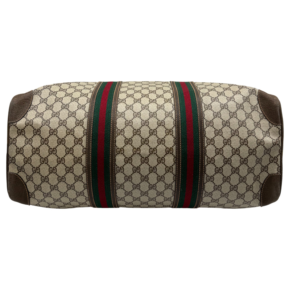 GUCCI GG Brown Canvas Sherry Line Keepall Boston Bag LHQ1239