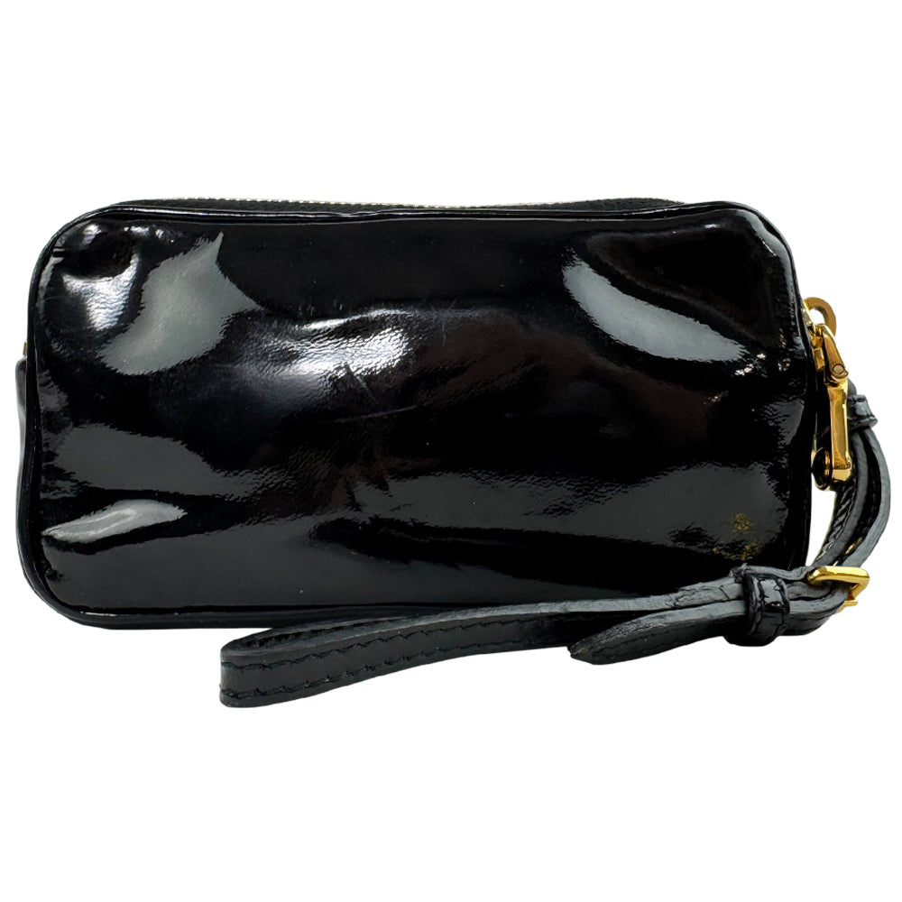 MIU MIU Black Patent Leather Bowtie Pouch Wristlet Clutch Bag LHQ1257