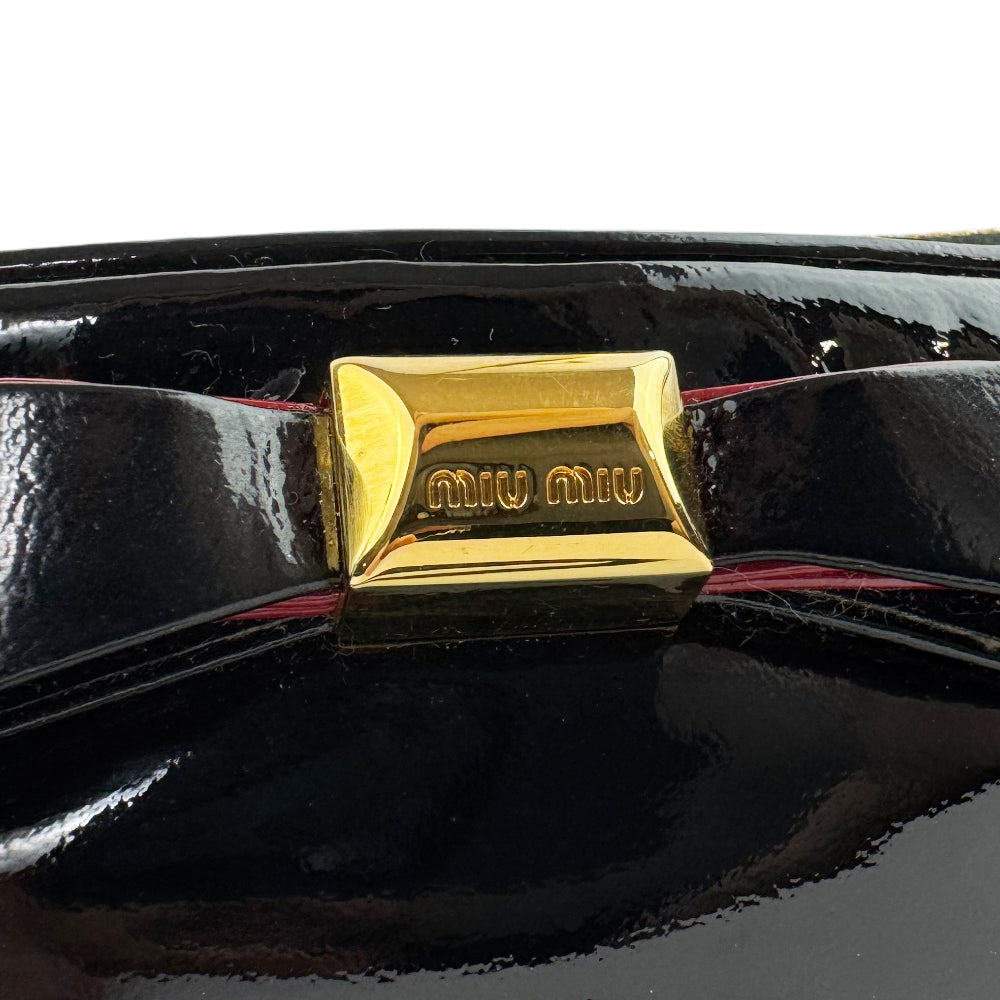 MIU MIU Black Patent Leather Bowtie Pouch Wristlet Clutch Bag LHQ1257
