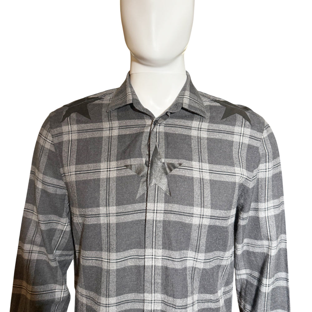 GIVENCHY Grey Long Sleeve Star Flannel Shirt Size 38 M LHQ1266