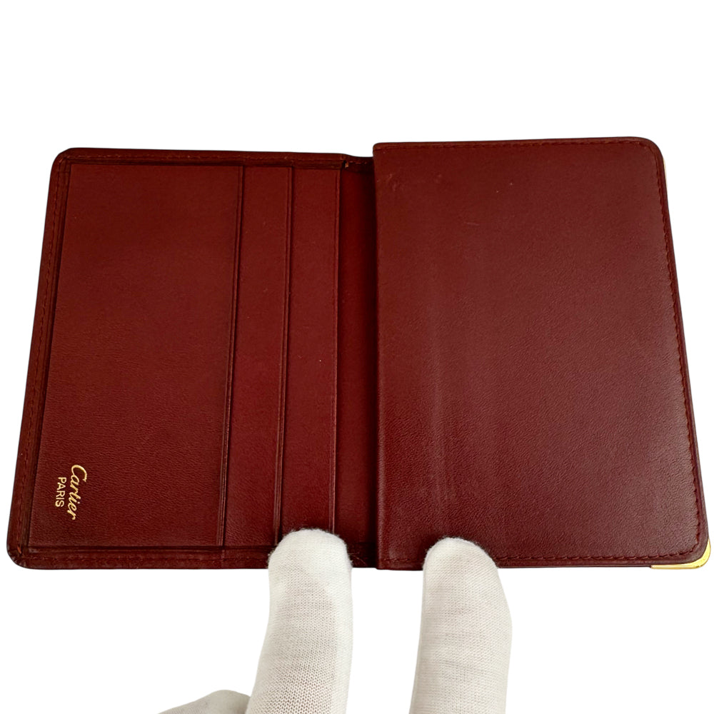 CARTIER Must Line Leather Bifold ID Holder Wallet Purse Bordeaux LHQ1289