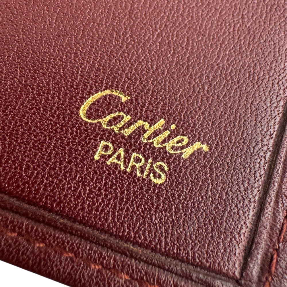 CARTIER Must Line Leather Bifold ID Holder Wallet Purse Bordeaux LHQ1289