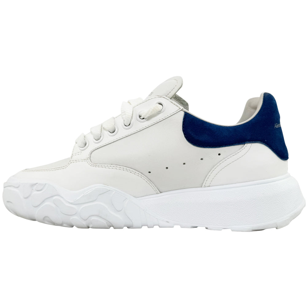 ALEXANDER McQUEEN White Leather Blue Suede Court Trainers Size 6 LHQ1300