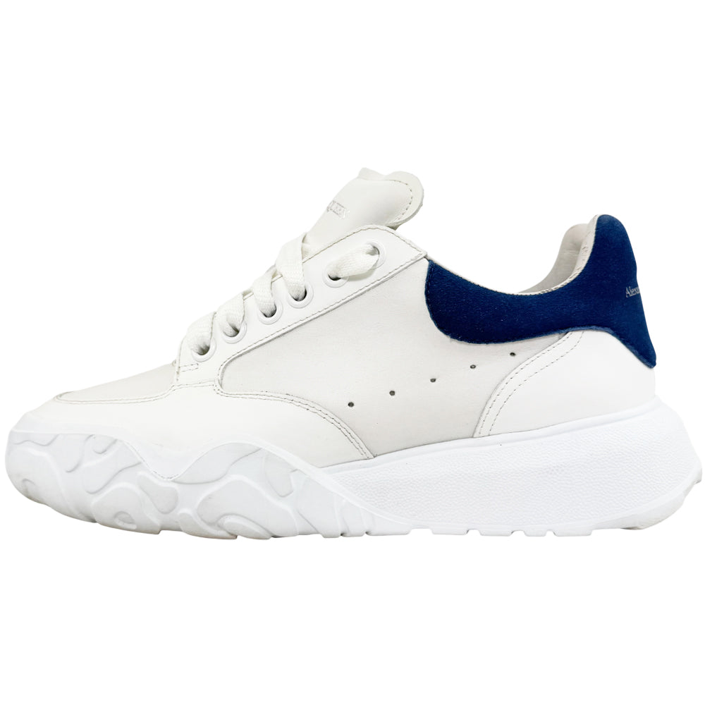 ALEXANDER McQUEEN White Leather Blue Suede Court Trainers Size 6 LHQ1300