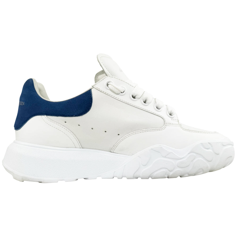 ALEXANDER McQUEEN White Leather Blue Suede Court Trainers Size 6 LHQ1300