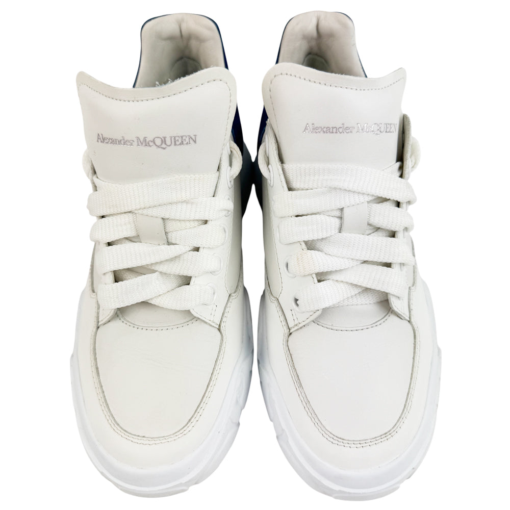 ALEXANDER McQUEEN White Leather Blue Suede Court Trainers Size 6 LHQ1300