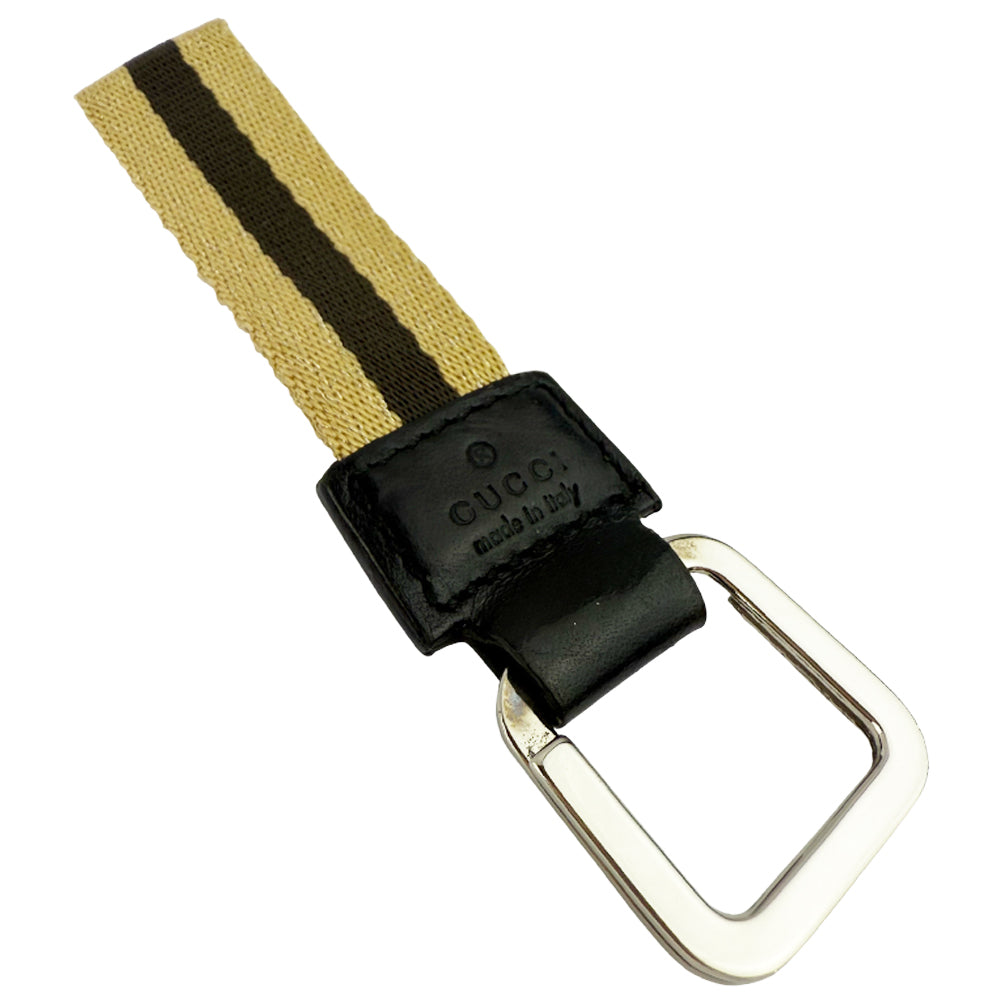 GUCCI Brown Fabric & Black Leather Key Ring LHQ1305