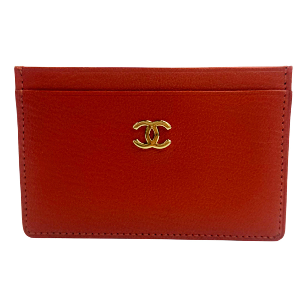 CHANEL Orange Leather Card Holder With Box LHQ1320