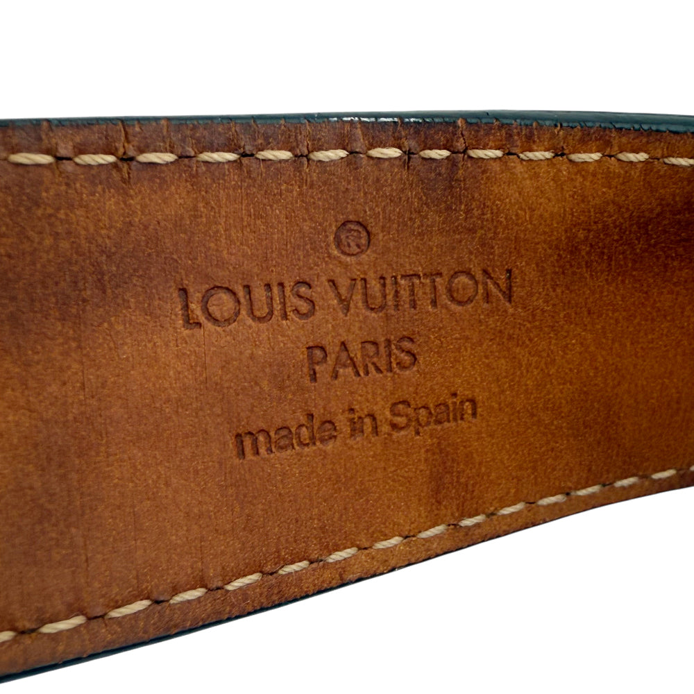 LOUIS VUITTON Epi Centur Initial Black Leather Mens Belt Sz 34-36 LHQ1332