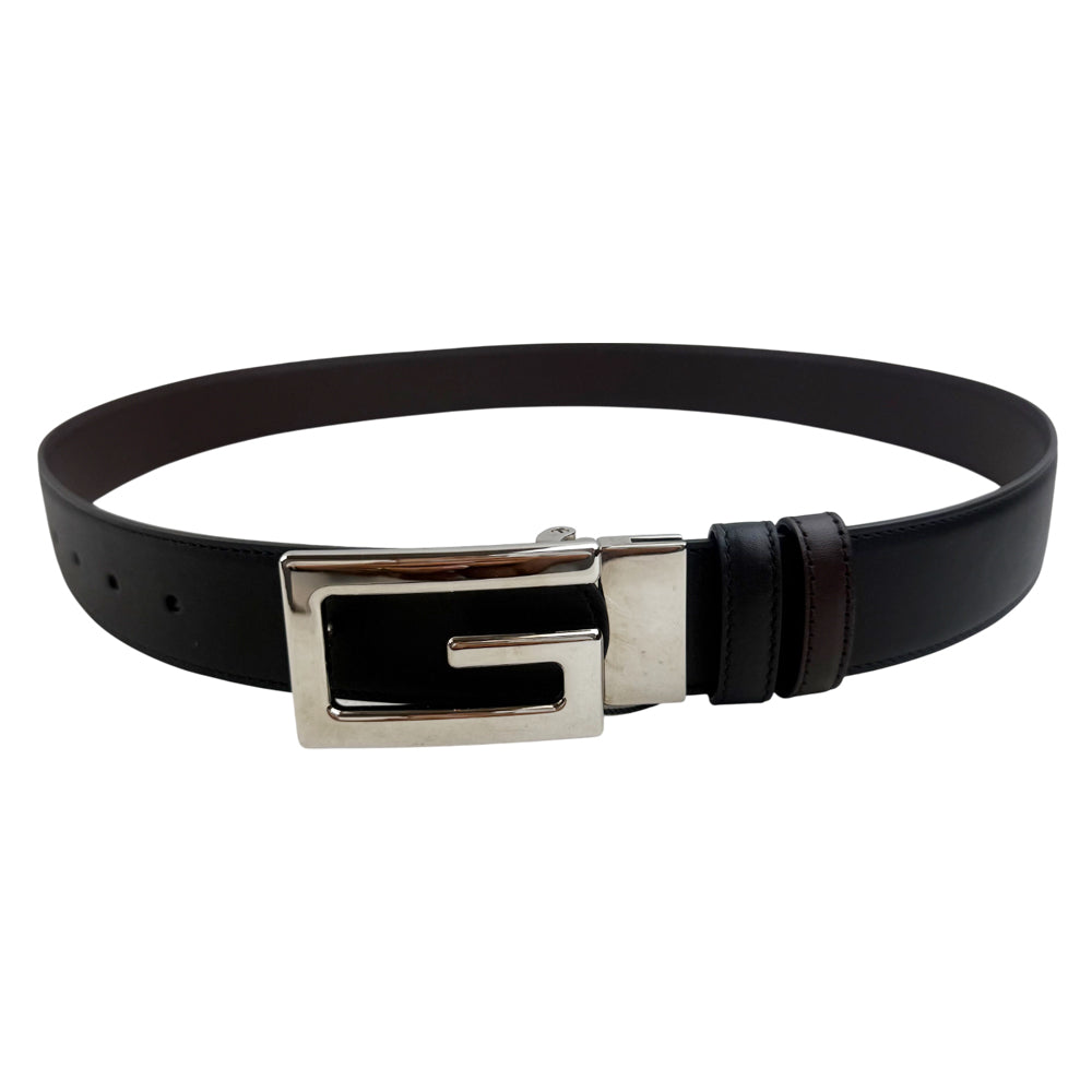 GUCCI Square G Buckle Reversible Black/Brown Leather Belt Size 36" LHQ1336