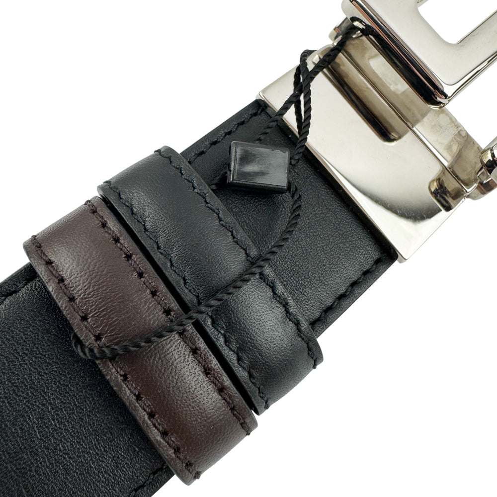 GUCCI Square G Buckle Reversible Black/Brown Leather Belt Size 36" LHQ1336