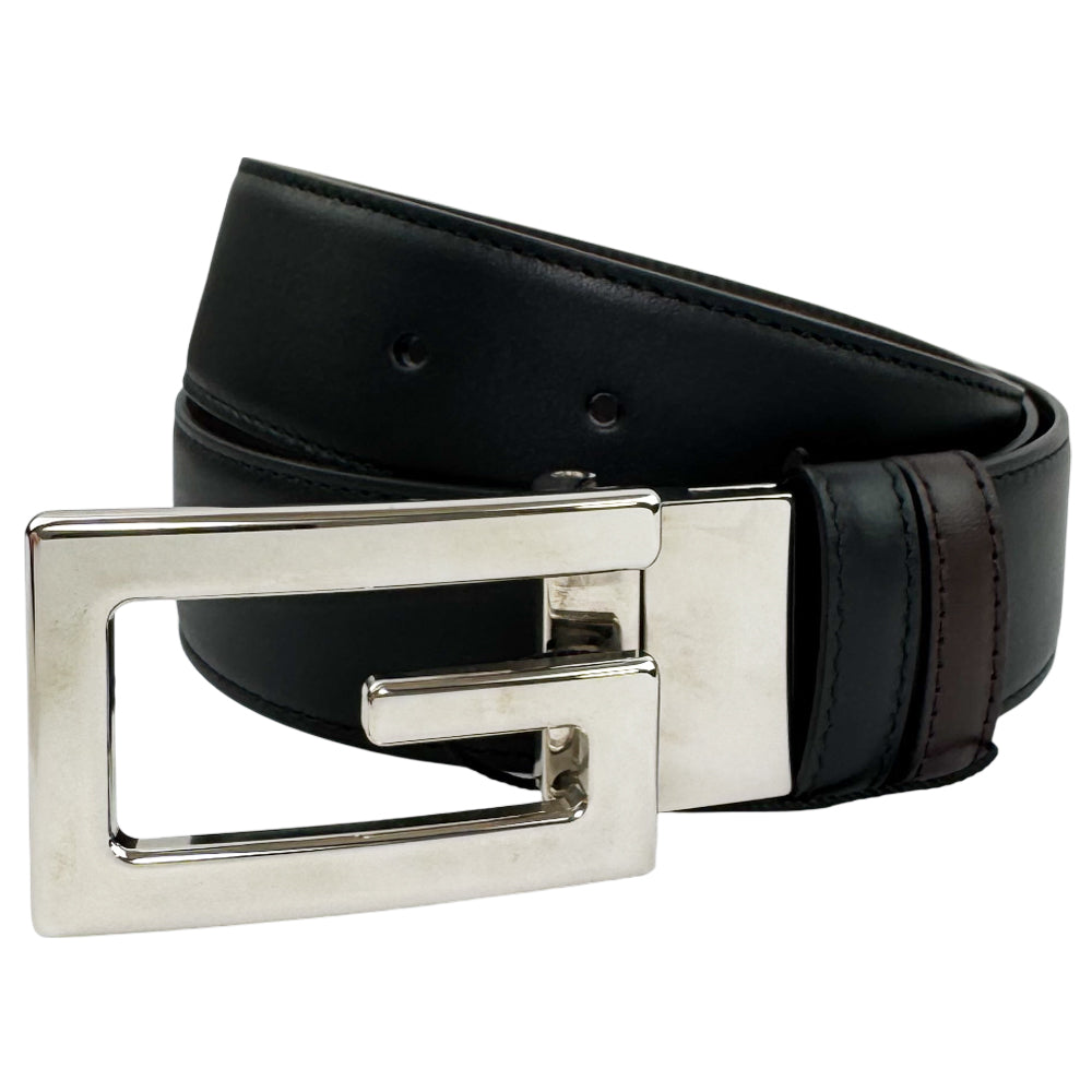 GUCCI Square G Buckle Reversible Black/Brown Leather Belt Size 36" LHQ1336