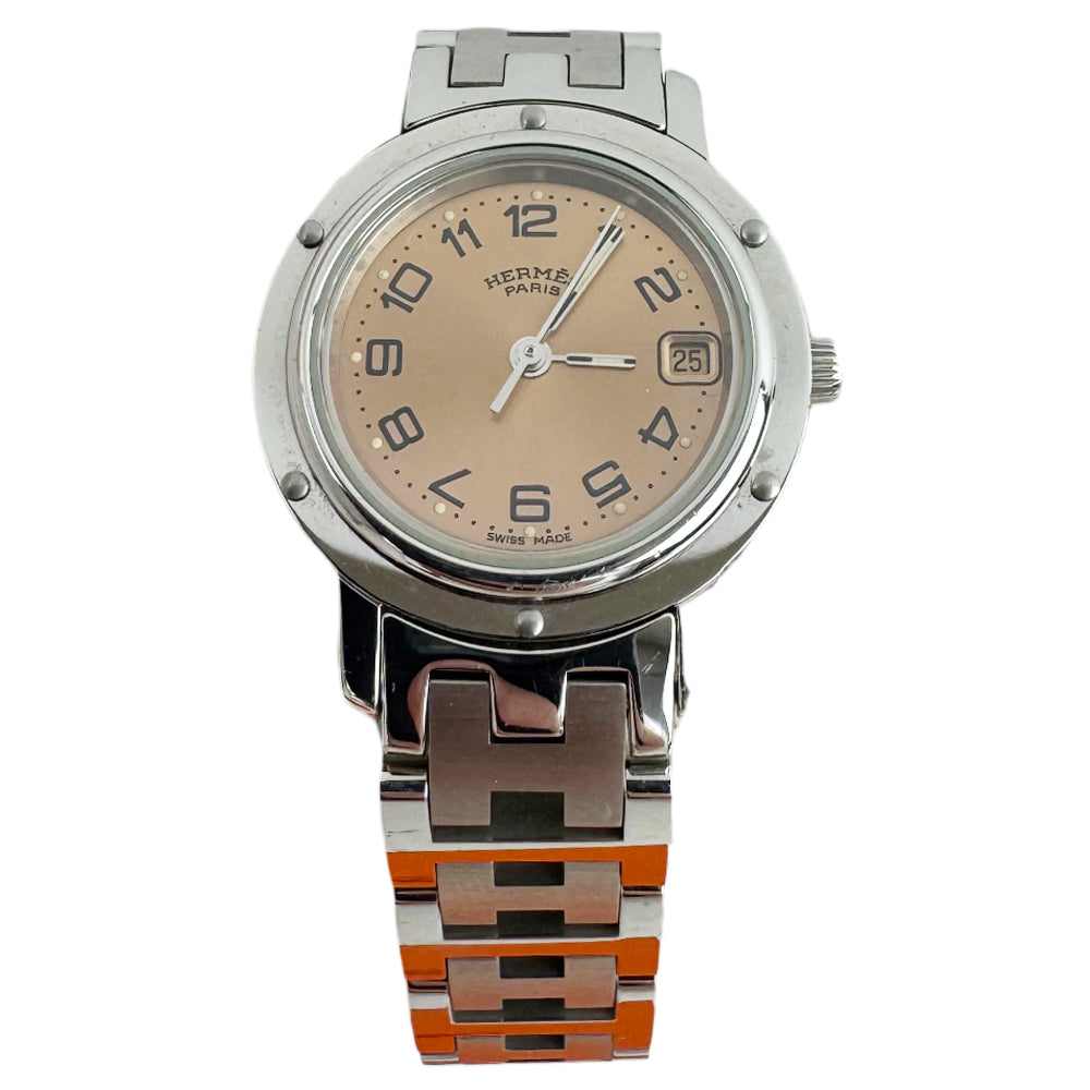 HERMES Clipper Silver Orange Face Ladies LHQ1340