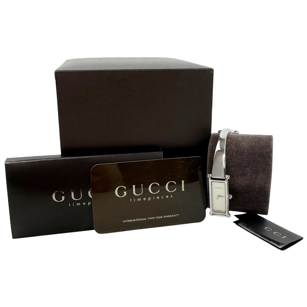GUCCI Silver Ladies Bangle Watch With Box LHQ1344