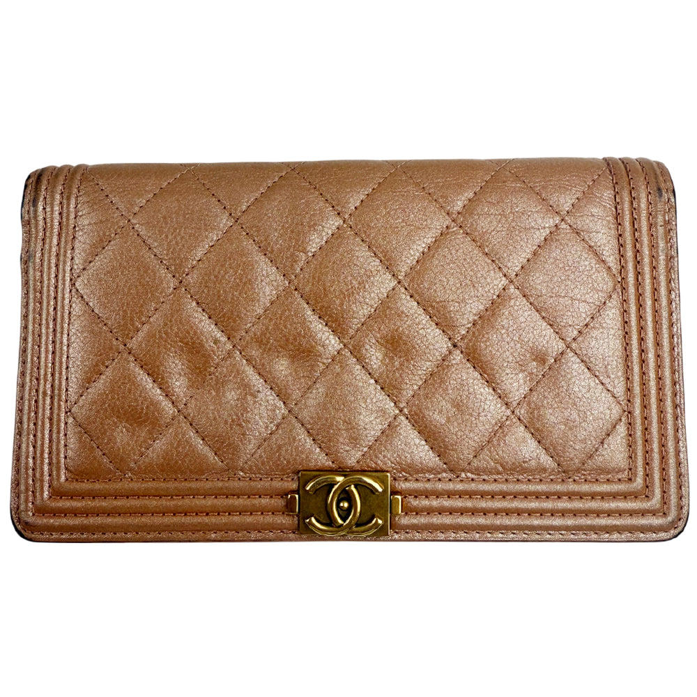 CHANEL Matelasse Rose Gold Boy Long Purse LHQ1353