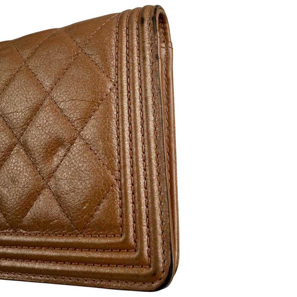 CHANEL Matelasse Rose Gold Boy Long Purse LHQ1353