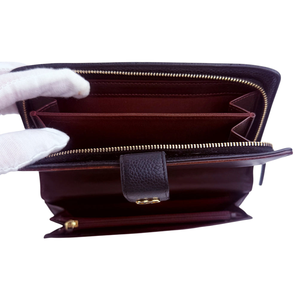 LHQ1354 CHANEL Caviar Leather Black Long Zippy Purse LHQ1354